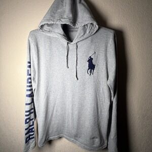 Polo Ralph Lauren Men's Hooded Long Sleeve Graphic Jersey Big Pony Grey MEDIUM